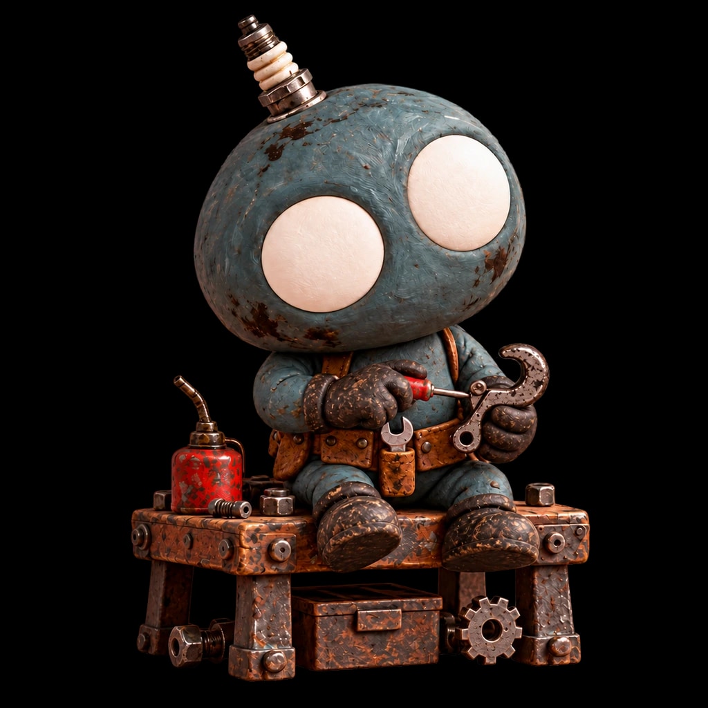 Grem, alone on his workbench, waiting for the first coin
